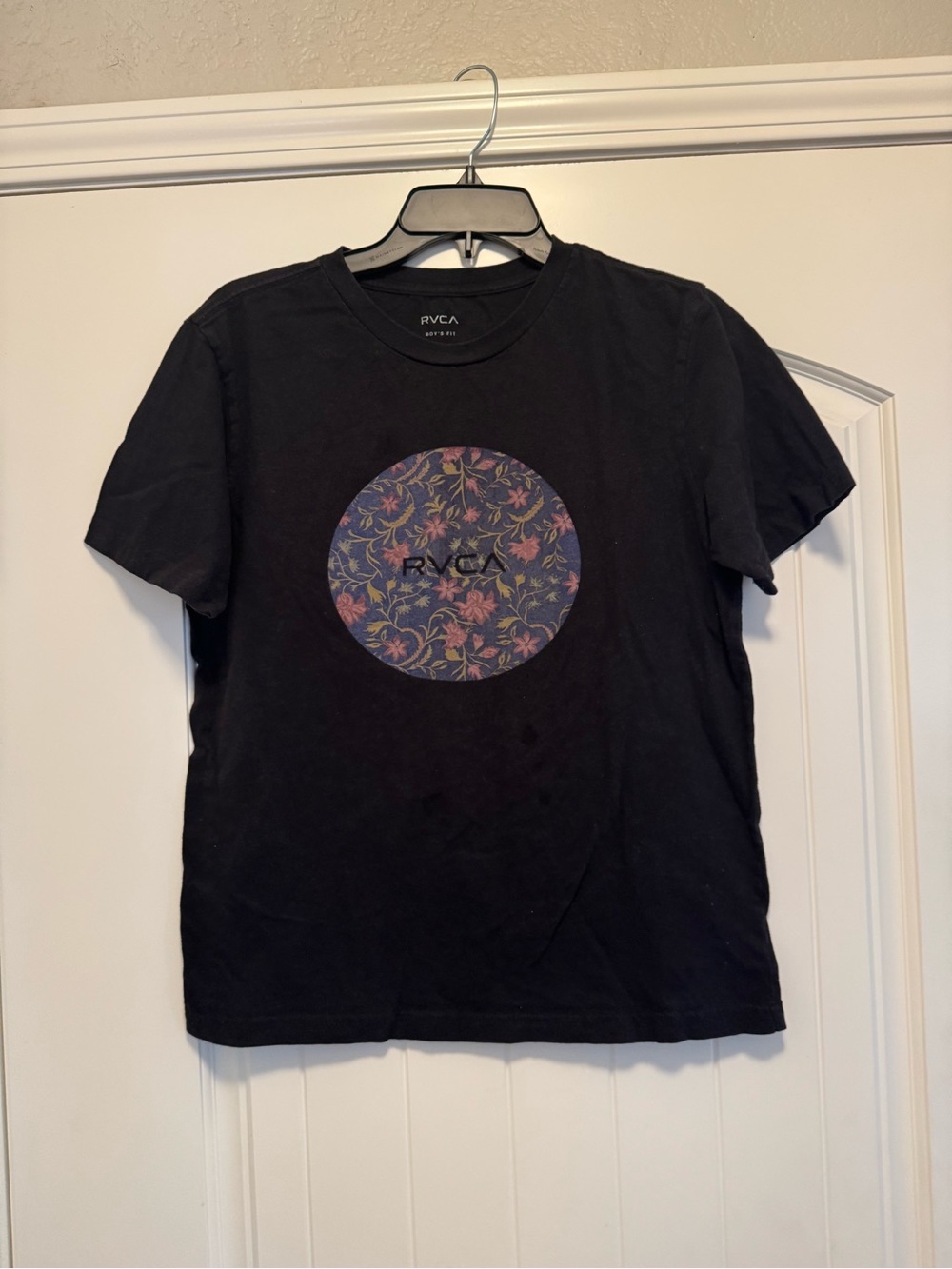 RVCA Black Short-Sleeve Tee with Floral Circle Logo